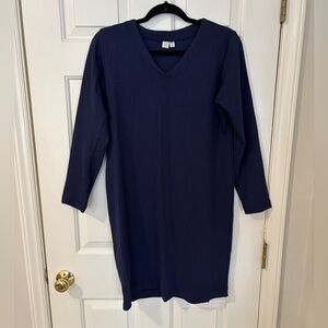 Ribbed Navy V-Neck Dress